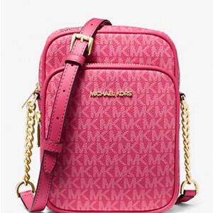 Michael Kors Jet Set Travel Medium Signature Logo Crossbody Bag Electric Pink